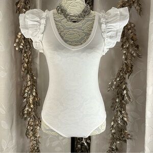 Oddi‎ White Ruffle Sleeve Bodysuit | Small | Feminine Cottagecore